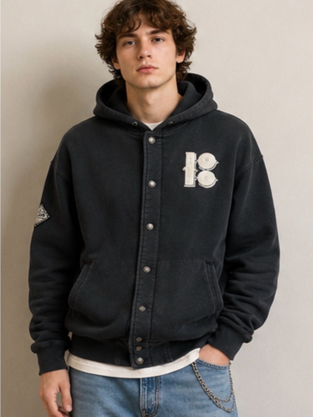 Men's PLAN B Black Snap Button Hoodie Jacket – Size XL